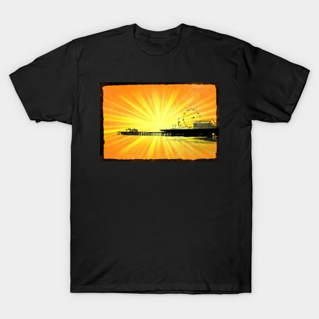 Santa Monica Pier Yellow Sunburst T-Shirt by Christine aka stine1